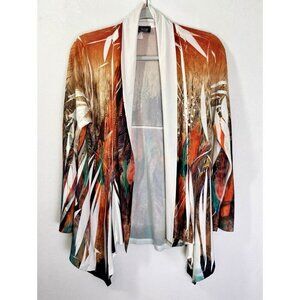 Vintage Jostar Open Front Cardigan Women’s Small Orange Brown Feather Studded
